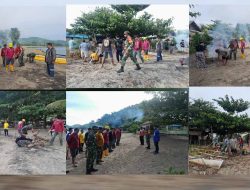 Koramil 1314-03/Sumalata Gelar Karya Bakti Bersihkan Pantai Desa Hutakalo dalam Rangka HUT TNI ke-79