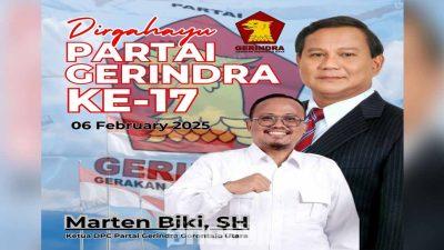 Marten Biki: Gerindra 17 Tahun, Komitmen Tak Pernah Luntur untuk Kesejahteraan Rakyat